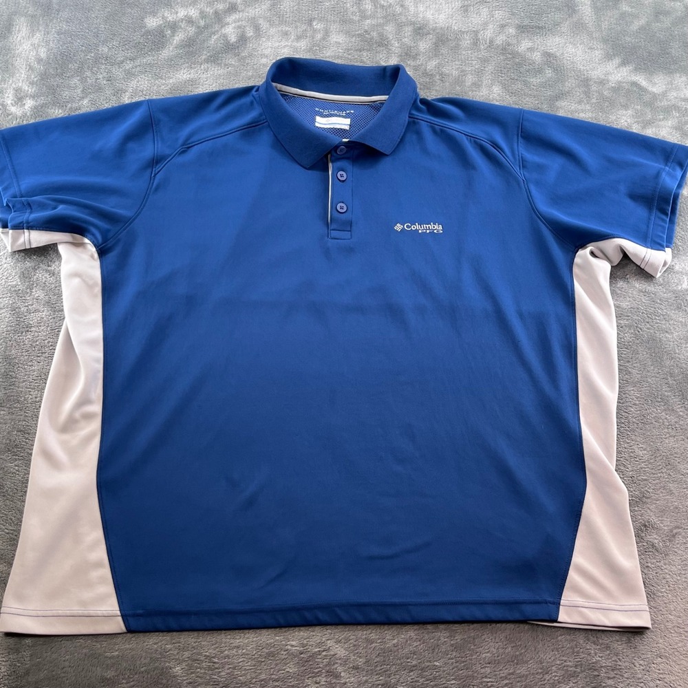 Columbia PFG Omni-Shade Blue Polo Shirt Mens XXL Vented Fishing Short Sleeve